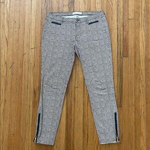 Chic Patterned Pants with Faux leather & Zipper Accents